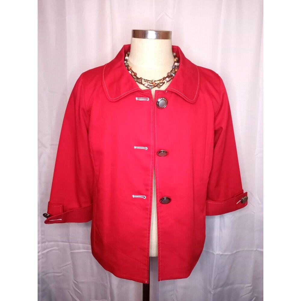 Bob Mackie Red cotton Jacket Blazer Suit Coat 3/4 sleeve Wearable Art SZ M VTG